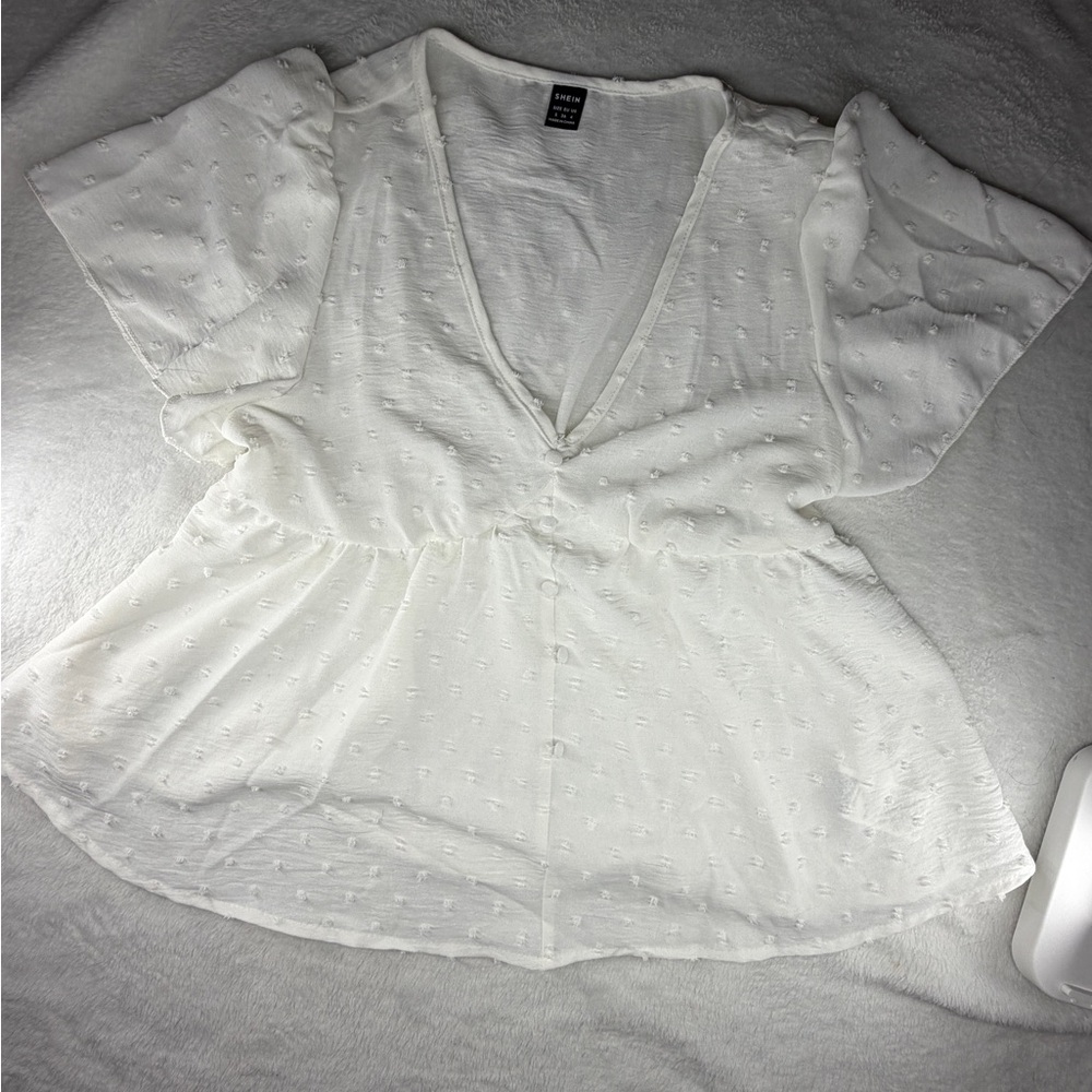 SHEIN White V-Neck Blouse